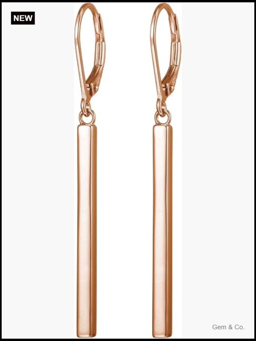 18K Gold Over Sterling Silver Bar Drop Earrings Lever Back Dangle
